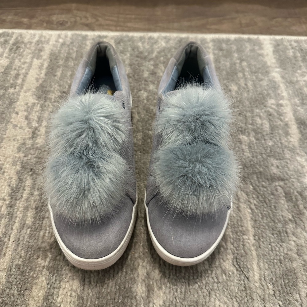 Women's light blue Fur Pom Pom Slip-On Shoes